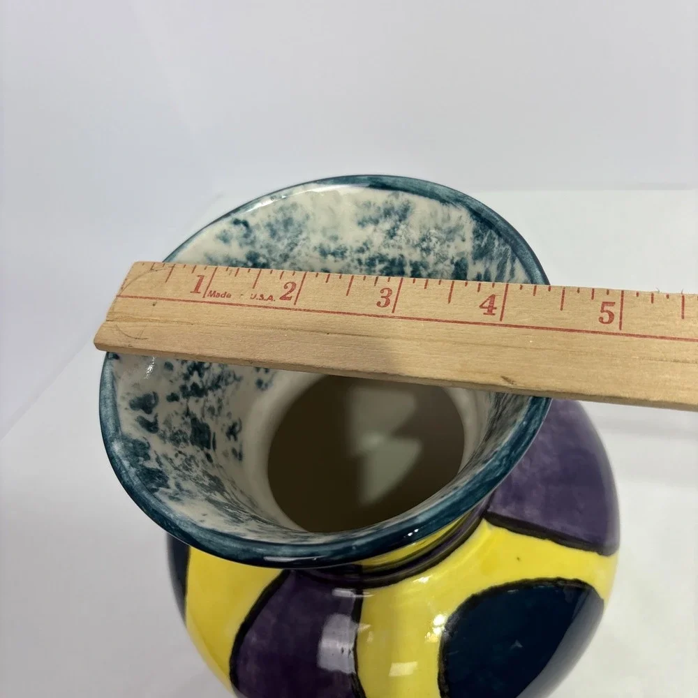 HANDMADE ART POTTERY CERAMIC VASE ABSTRACT‎ COLORFUL SIGNED 
